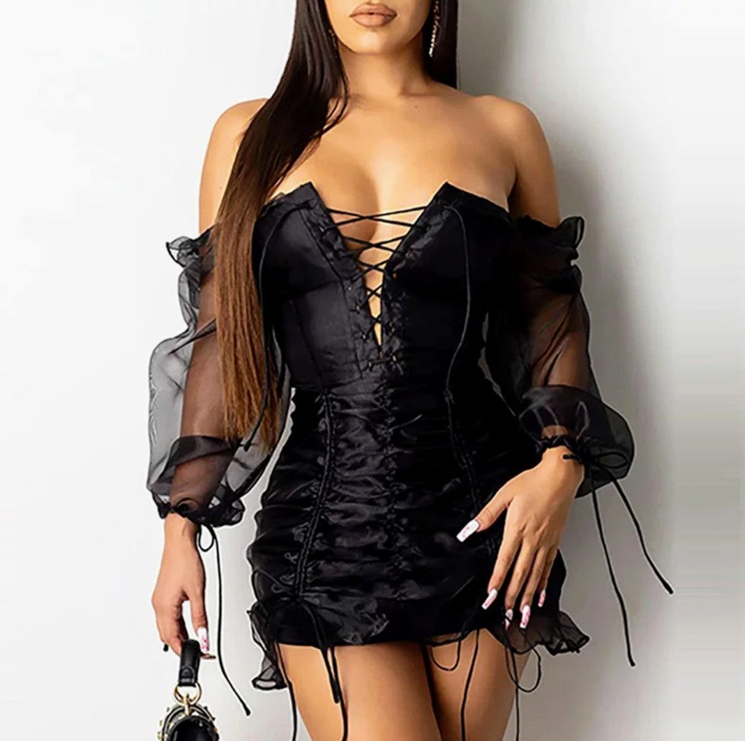 Mesh Lace Up Drawstring Ruched Dress Isabella Magazine Shop Mesh Lace Up Drawstring Ruched Dress Isabella Magazine Shop
